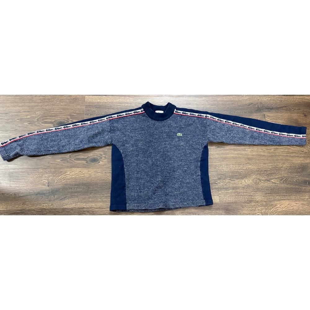 Vintage Lacoste Wool Sweater Mens Size 3 Navy Gray Stripe Woolmark